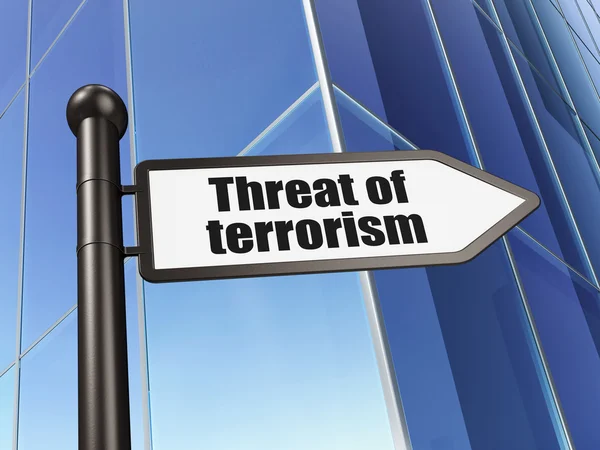 Conceito político: assinar ameaça de terrorismo na construção de fundo — Fotografia de Stock