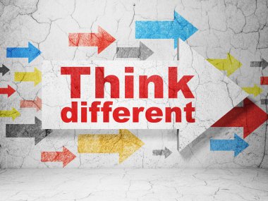 Öğrenme konsepti: grunge duvar arka planda Farklı Düşün ile ok