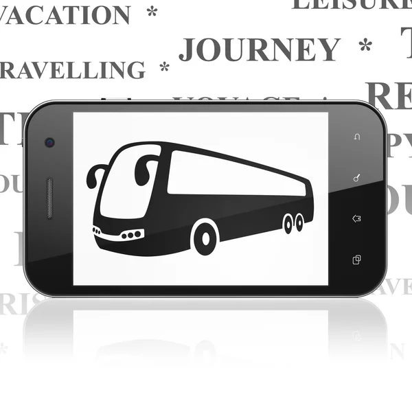 Vacation Concept: smartphone med buss på displayen — Stockfoto