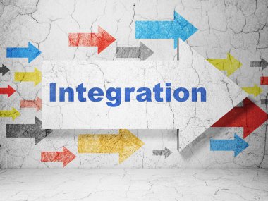 İş konsepti: grunge duvar arka planda Entegrasyon ile ok