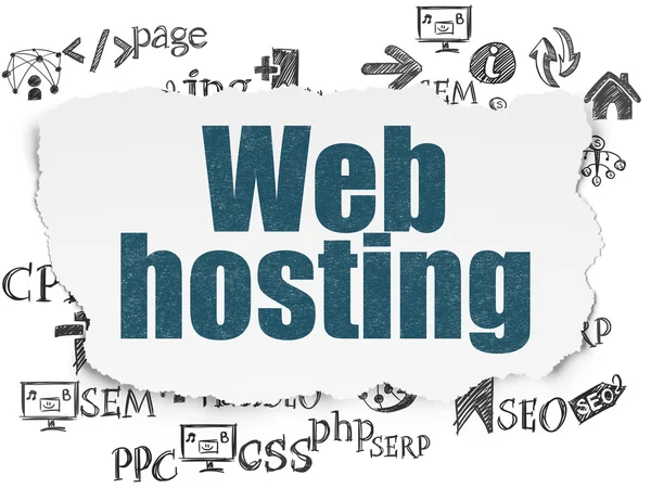 Webdesign-Konzept: Webhosting auf zerrissenem Papierhintergrund — Stockfoto