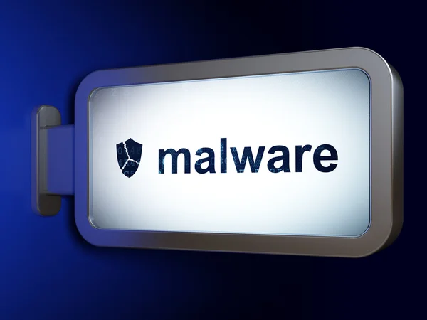 Sicherheitskonzept: Malware und gebrochener Schild auf Werbetafel-Hintergrund — Stockfoto