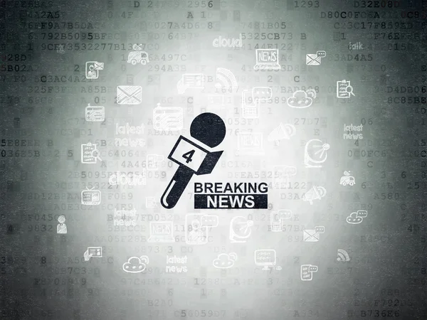 Nieuws-concept: Breaking News en microfoon op digitale Data-Paper achtergrond — Stockfoto