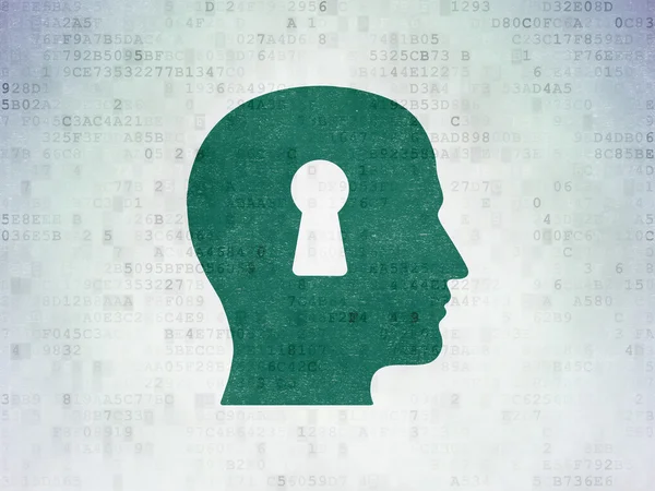 Werbekonzept: Kopf mit Schlüsselloch auf digitalem Datenpapier-Hintergrund — Stockfoto