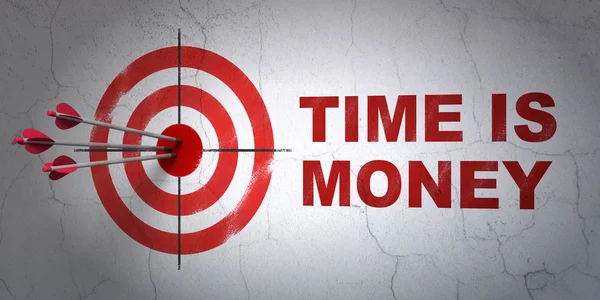 Business concept: target e Time is Money on wall background — Foto Stock