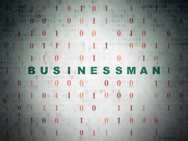 Conceito de negócio: Empresário sobre fundo de papel de dados digitais — Fotografia de Stock