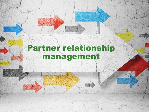 Concepto financiero: flecha con Partner Relationship Management sobre fondo grunge wall — Foto de Stock