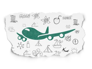 Seyahat konsepti: Yırtık Kağıt arka planda Uçak