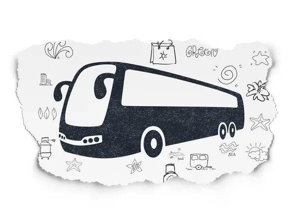 Concept touristique : Bus sur fond de papier déchiré — Photo