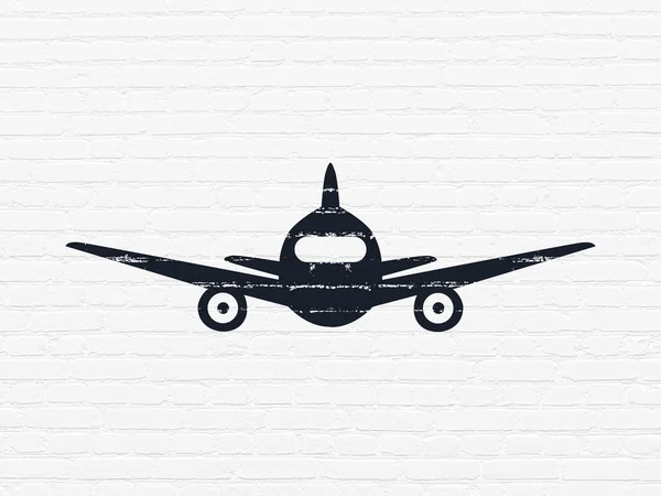 Koncepcja podróży: samolot na tle ściany — Zdjęcie stockowe