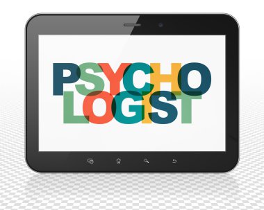 Sağlık konsepti: Tablet Pc Bilgisayar psikolog ile ekranda