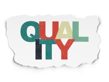 Pazarlama kavramı: Kalite yırtılmış kağıt arka plan üzerinde