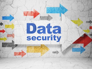 Koruma konsepti: grunge duvar arka planda Veri Güvenliği ile ok