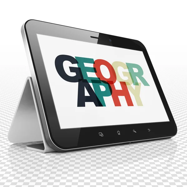 Concepto científico: Tablet Ordenador con geografía en pantalla —  Fotos de Stock