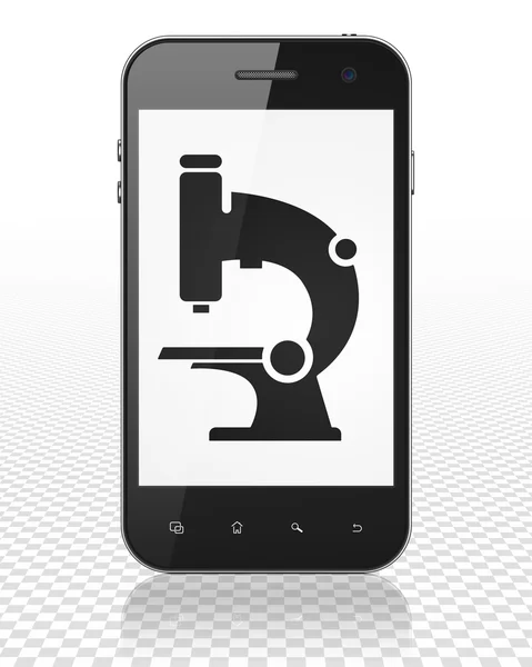 Science concept: Smartphone with Microscope on display — Zdjęcie stockowe