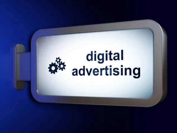 Pojęcie reklamy: reklama cyfrowy i biegów na billboard tło — Zdjęcie stockowe