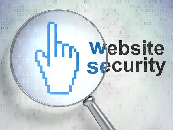 Concepto de diseño web: Cursor del ratón y seguridad del sitio web con vidrio óptico — Foto de Stock