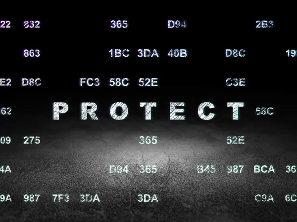 Beschermingsconcept: Bescherm in donkere ruimte van grunge — Stockfoto