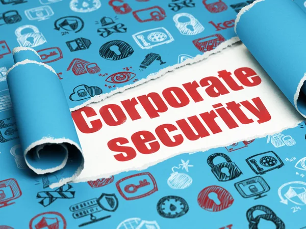 Конфиденциальность концепции: красный текст Корпоративная безопасность под кусок рваной бумаги — стоковое фото