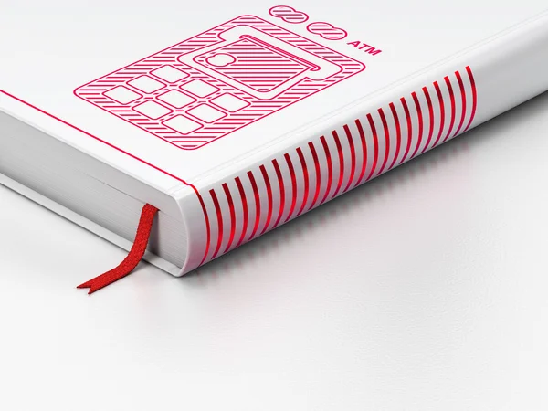 Money concept: closed book, ATM Machine on white background — 图库照片