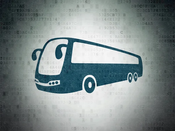 Pojęcie turystyki: autobus na tle cyfrowych danych papierze — Zdjęcie stockowe