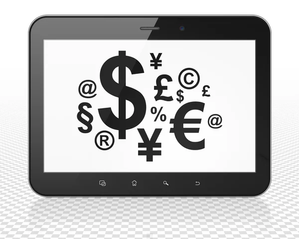 Концепция финансирования: планшетный компьютер с финансовым символом — стоковое фото