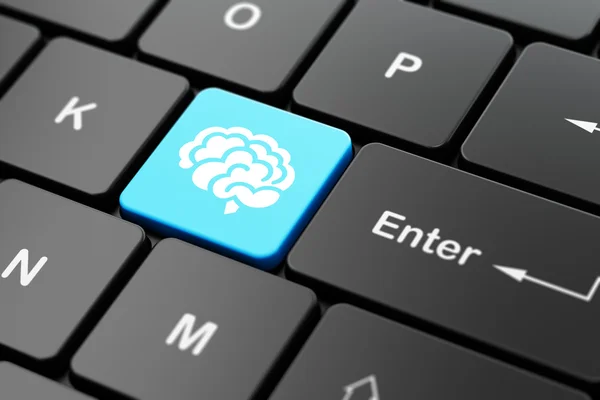 Conceito de ciência: Cérebro no fundo do teclado do computador — Fotografia de Stock
