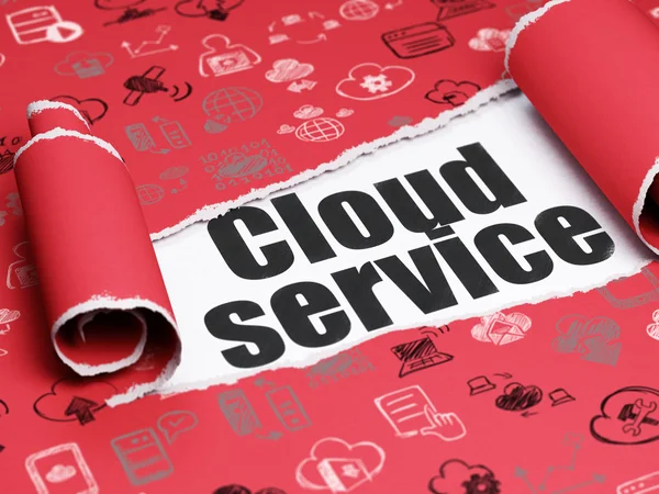 Cloud Technology concept: Black text Cloud service onder het stuk gescheurde papier — Stockfoto