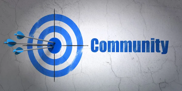 Concetto di social network: target e community su sfondo wall — Foto Stock