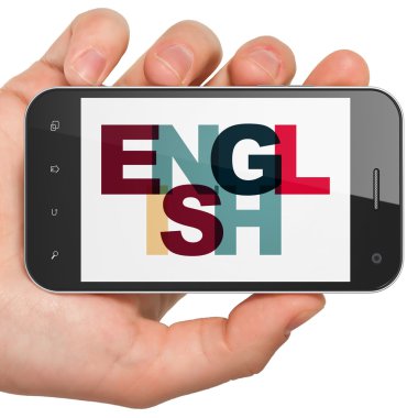 Öğrenme konsepti: İngilizce ekranda El Tutma Akıllı Telefon