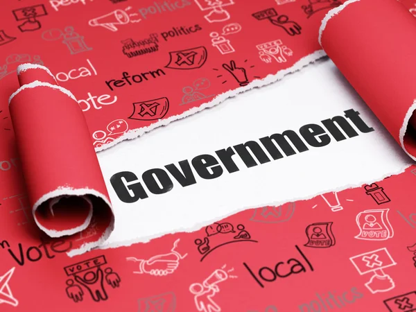 Politiskt begrepp: svart text regering under lappa av sönderrivet pappers- — Stockfoto