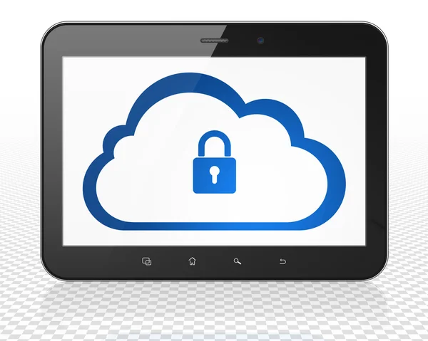 Cloud technology concept: Tablet Pc Computer with Cloud With Padlock on display — Stock Photo, Image