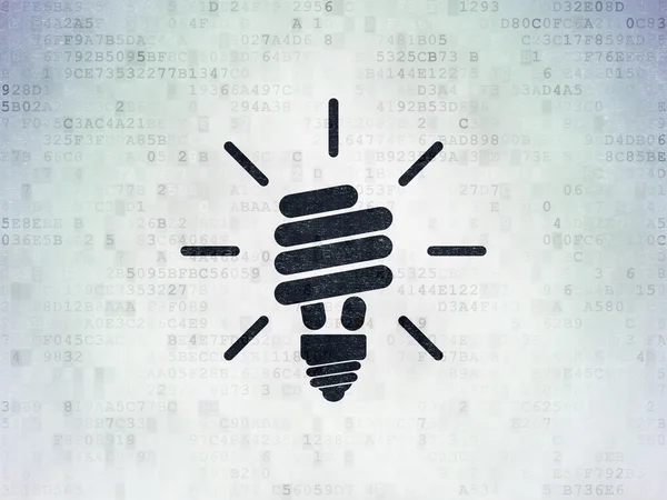 Finansieringskoncept: energisparande lampa på Digital Data Paper bakgrund — Stockfoto