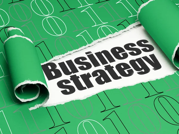 Conceito de negócio: texto preto Estratégia de negócios sob o pedaço de papel rasgado — Fotografia de Stock