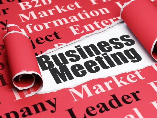 Koncepcja biznesowa: czarny tekst spotkanie biznesowe pod kawałkiem rozdarty papieru — Zdjęcie stockowe