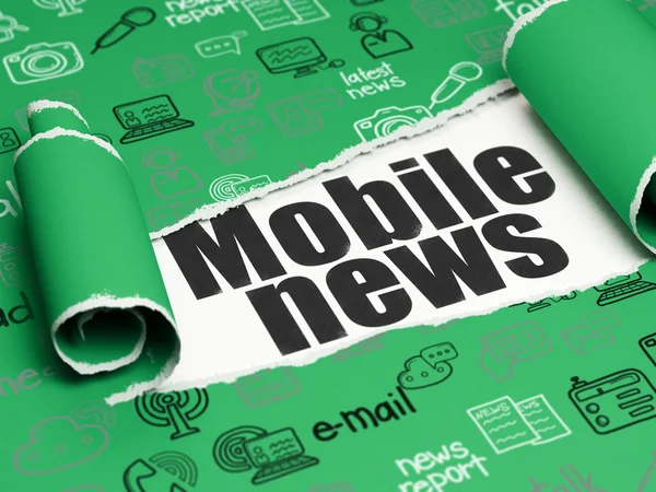 News concept: testo nero Mobile News sotto il pezzo di carta strappata — Foto Stock