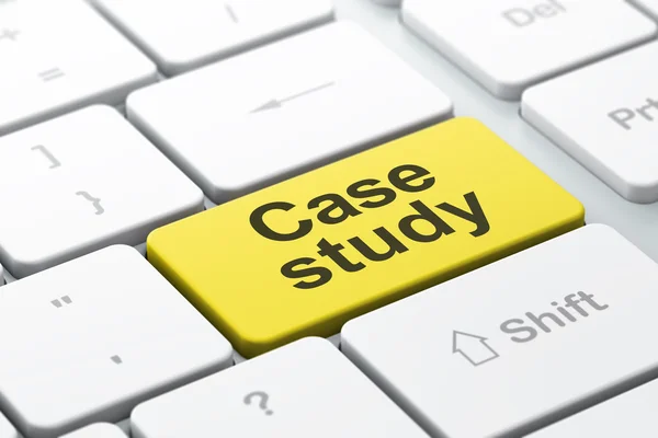 Onderwijs concept: case study over computer toetsenbord achtergrond — Stockfoto