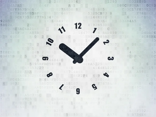 Conceito de linha do tempo: Relógio sobre fundo de papel de dados digitais — Fotografia de Stock