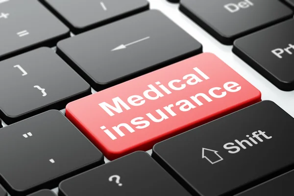 保険の概念: コンピューター キーボードの背景に医療保険 — ストック写真