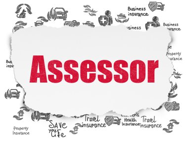 Sigorta kavramı: yırtık kağıt arka plan üzerinde değerlendirme uzmanı