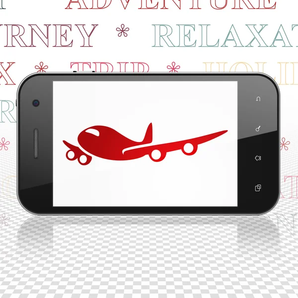 Concept de voyage : Smartphone avec avion à l'écran — Photo