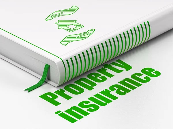 Versicherungskonzept: Buchhaus und Palme, Sachversicherung auf weißem Hintergrund — Stockfoto