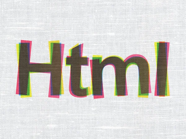 Programmeringskoncept: HTML på tyg textur bakgrund — Stockfoto