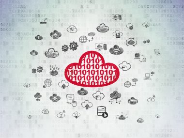 Bulut teknoloji kavramı: bulut ile kod dijital veri kağıt arka plan üzerinde