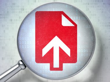 Web tasarım konsepti: dijital arka plan üzerinde optik cam ile Upload