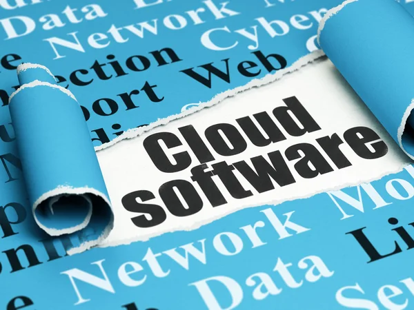 Concetto di cloud computing: testo nero Cloud Software sotto il pezzo di carta strappata — Foto Stock