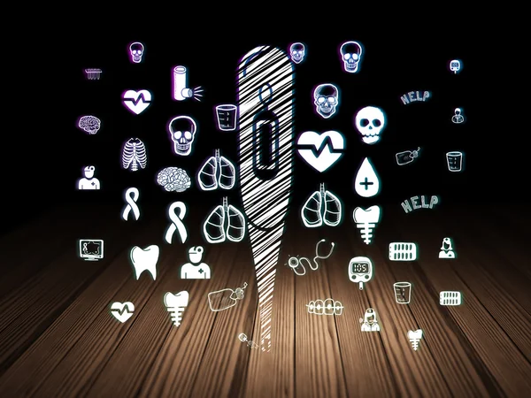 Pojęcie opieki zdrowotnej: Termometr w ciemnym pokoju grunge — Zdjęcie stockowe