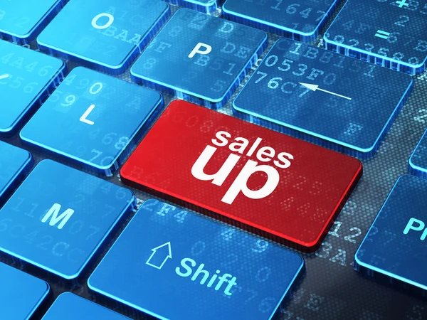 Маркетинговая концепция: продажи на фоне компьютерной клавиатуры — стоковое фото