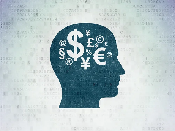 Concept publicitaire : Head With Finance Symbol sur fond de papier numérique — Photo