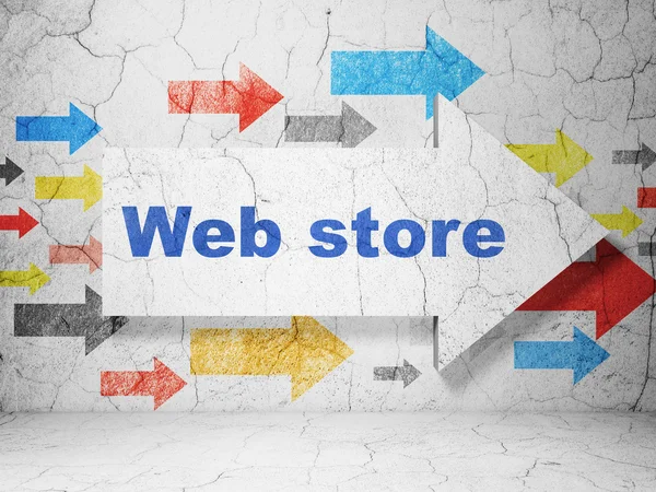 Concepto de diseño web: flecha con Web Store sobre fondo de pared grunge —  Fotos de Stock